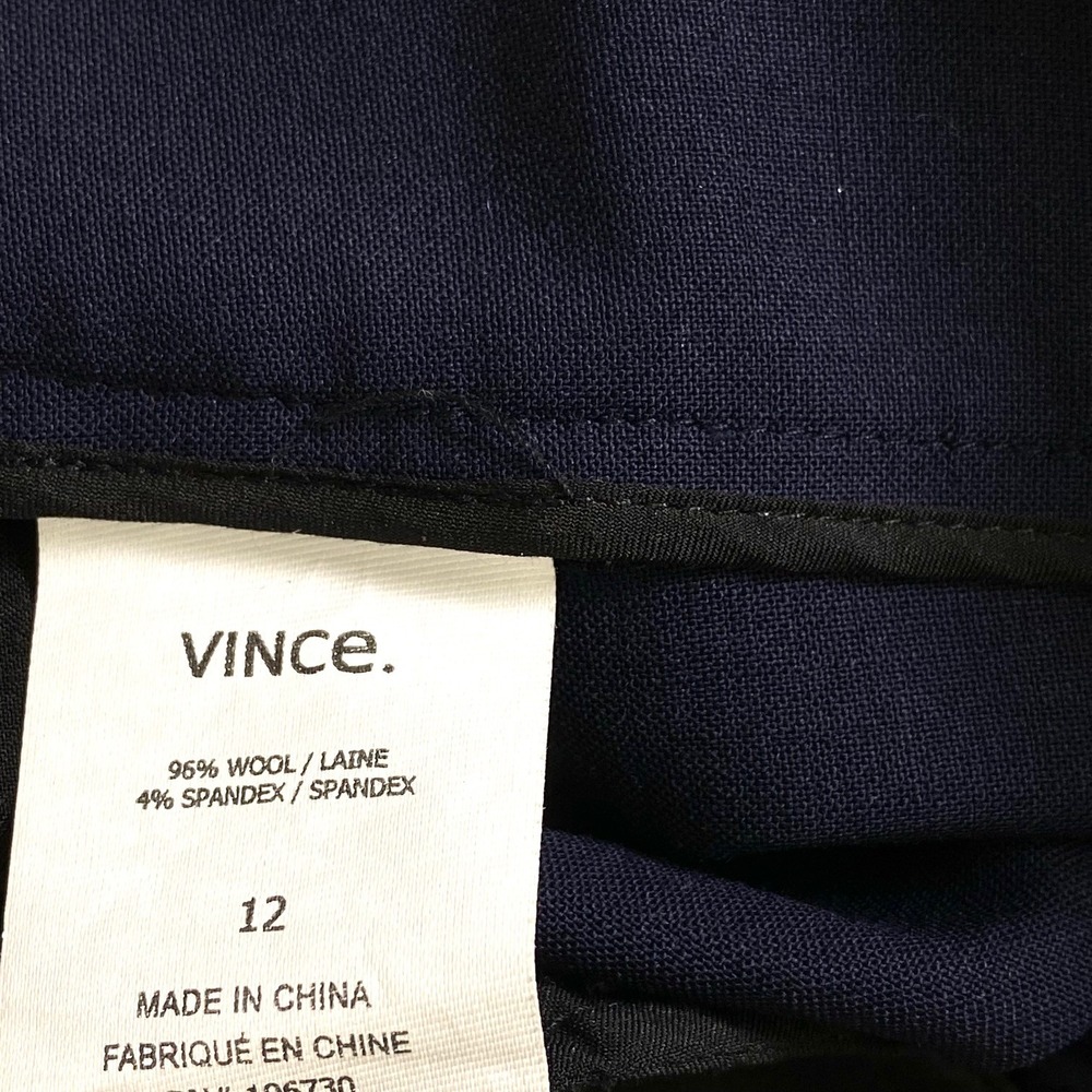 Vince Sz 12 Straight Leg Trouser Wool Quiet Luxury Career Work Office Chic Navy - Picture 4 of 7